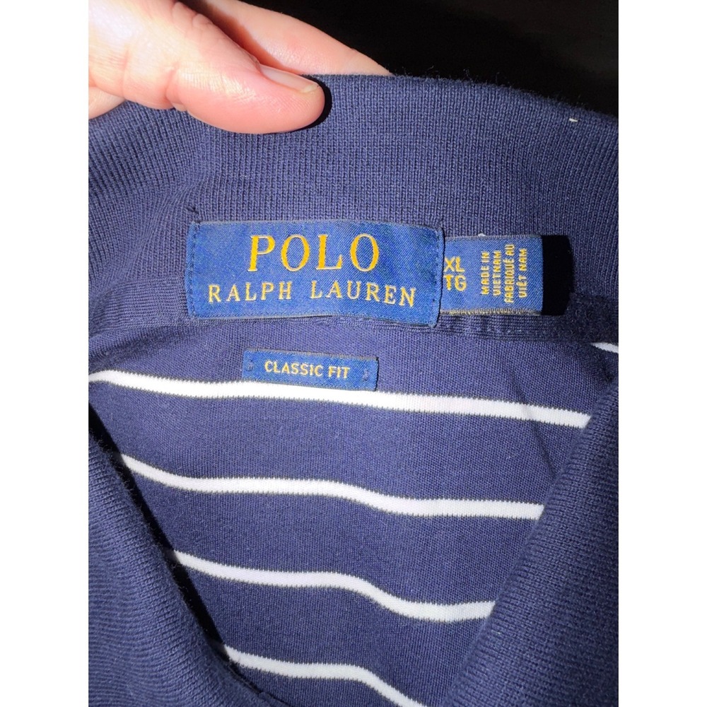 Polo Ralph Lauren Mens XL Classic Fit Striped Polo Shirt Navy Blue White M2 - Picture 4 of 7